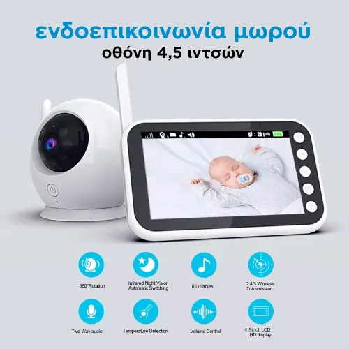 baby intercom with camera & audio 4.5 inches