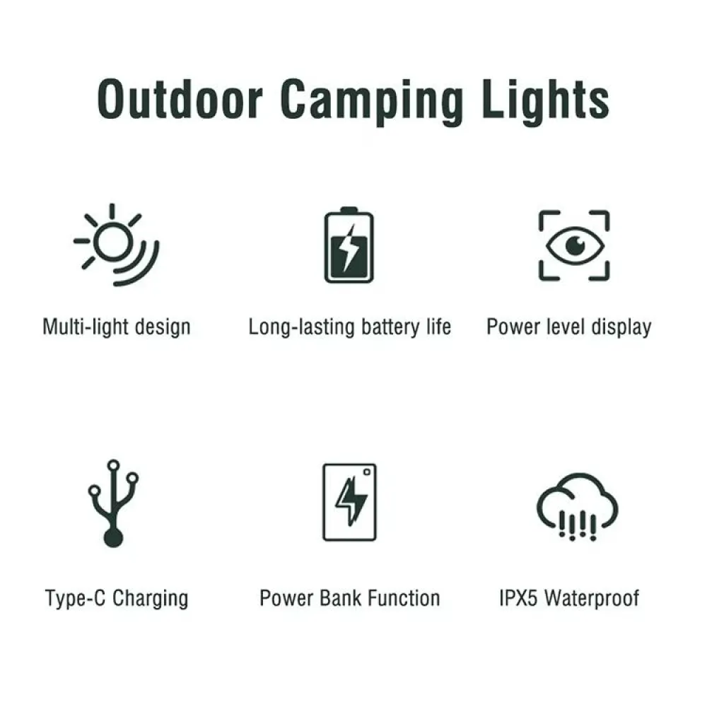 Επαναφορτιζόμενη Λάμπα Camping με Γάντζο & USB Φόρτιση